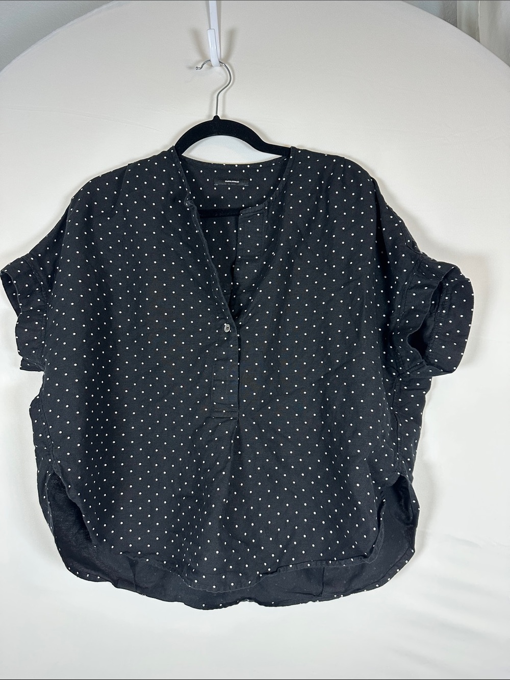 Journal Standard Black Polka Dot V Neck Blouse Short Sleeve Japanese Fashion